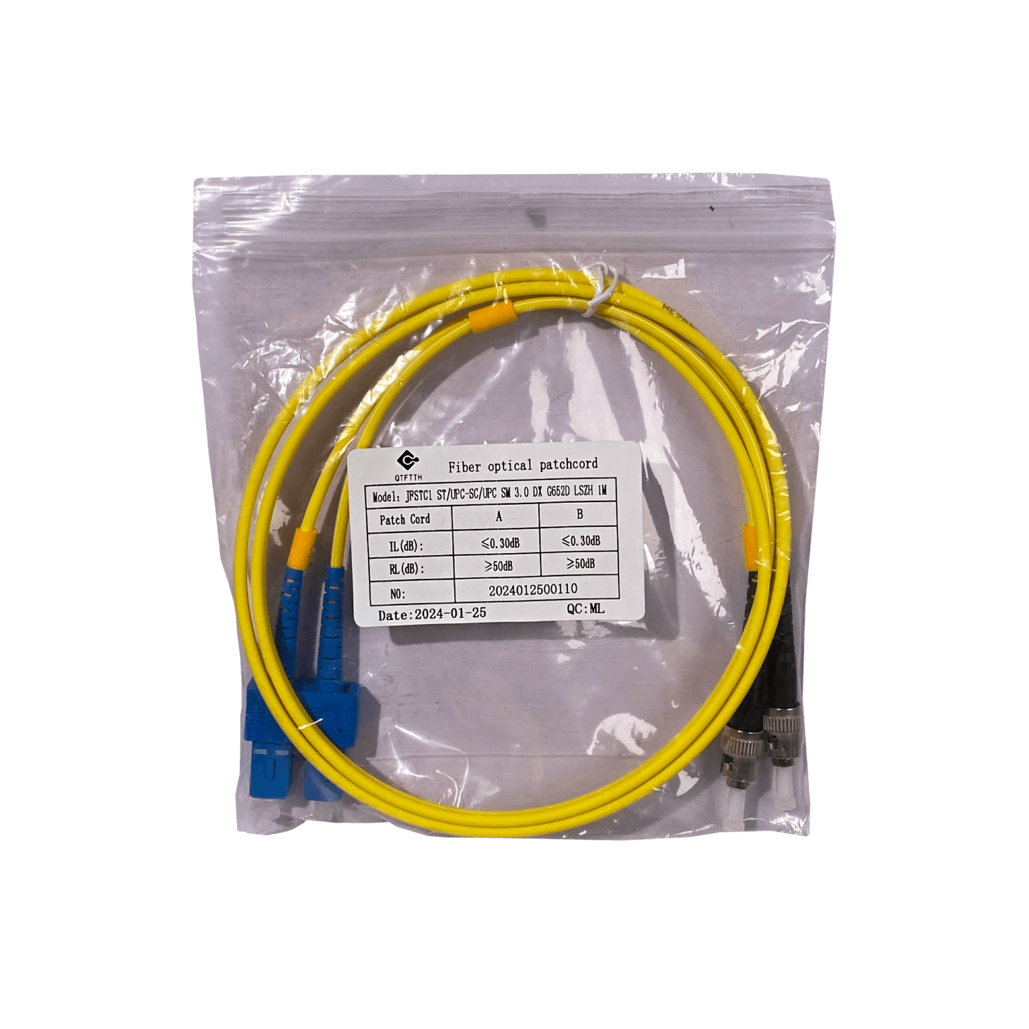 Jumper Cable Fibra 1mt ST/UPC-SC/UPC MonoModo SM Duplex  9/125um 3mm 3