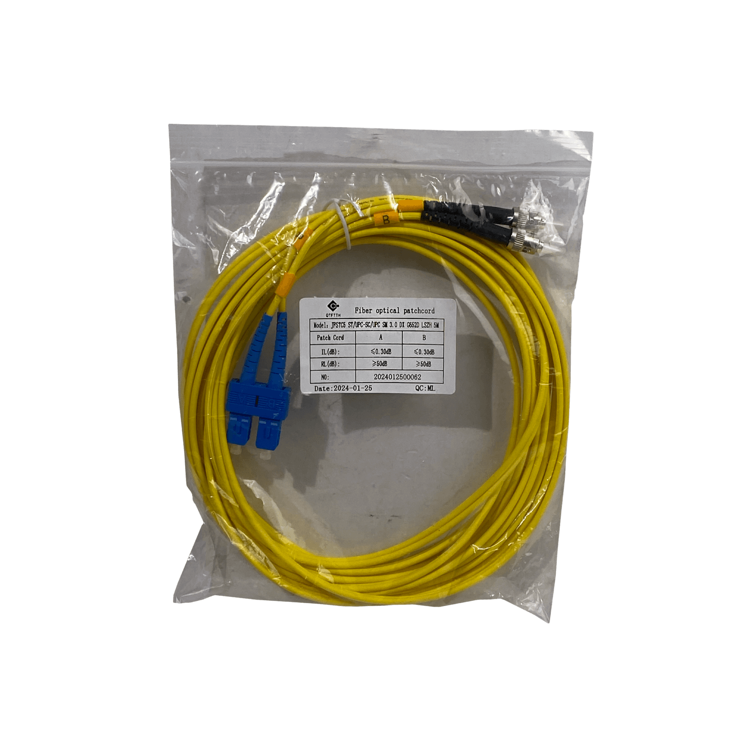 Jumper Cable Fibra 5mt ST/UPC-SC/UPC MonoModo SM Duplex  9/125um 3mm 3