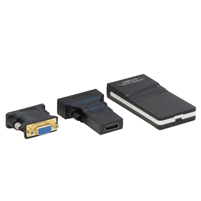 Adaptador USB 2.0 a DVI, Resolución 2048x1152 32bit, Incluye DVI a HDMI y DVI a VGA 1