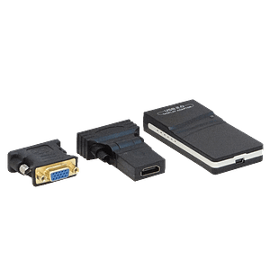 Adaptador USB 2.0 a DVI, Resolución 2048x1152 32bit, Incluye DVI a HDMI y DVI a VGA