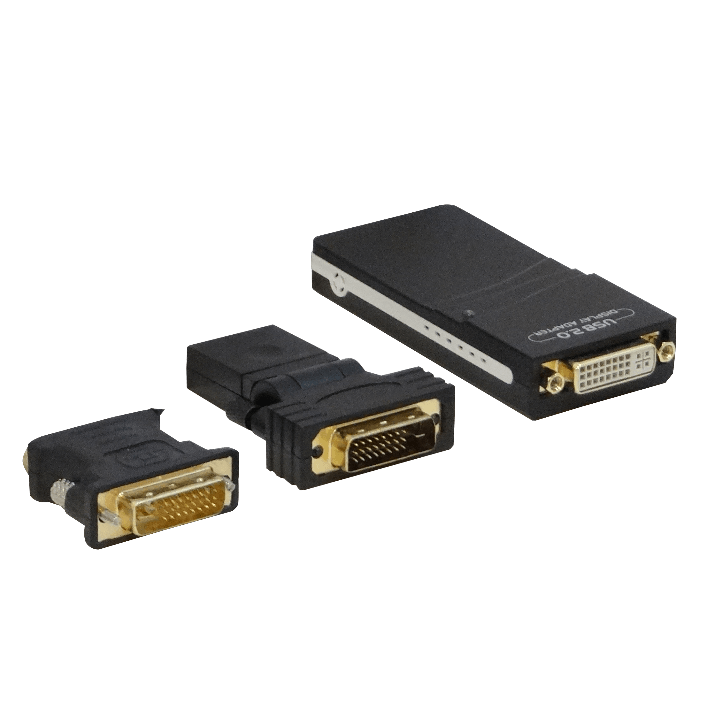 Adaptador USB 2.0 a DVI, Resolución 2048x1152 32bit, Incluye DVI a HDMI y DVI a VGA 2