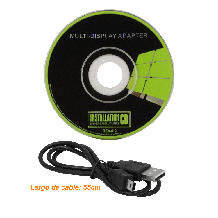 Adaptador USB 2.0 a DVI, Resolución 2048x1152 32bit, Incluye DVI a HDMI y DVI a VGA 3