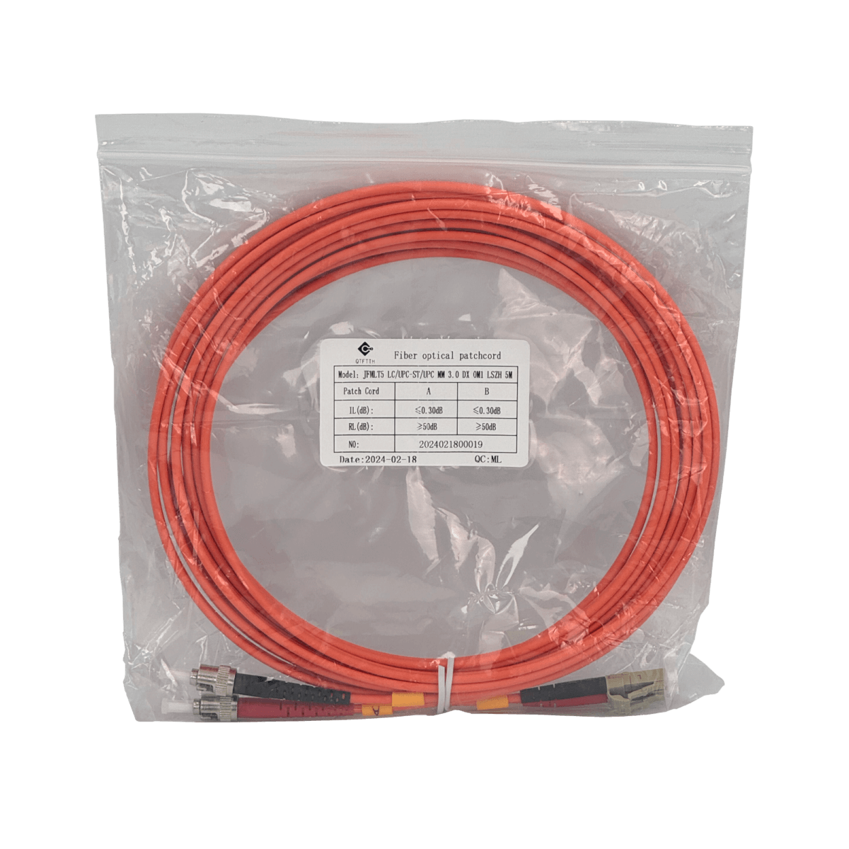 Jumper Fibra 5mt LC-ST OM1 MultiModo MM Duplex  3.0mm 62.5/125um LSZH 3