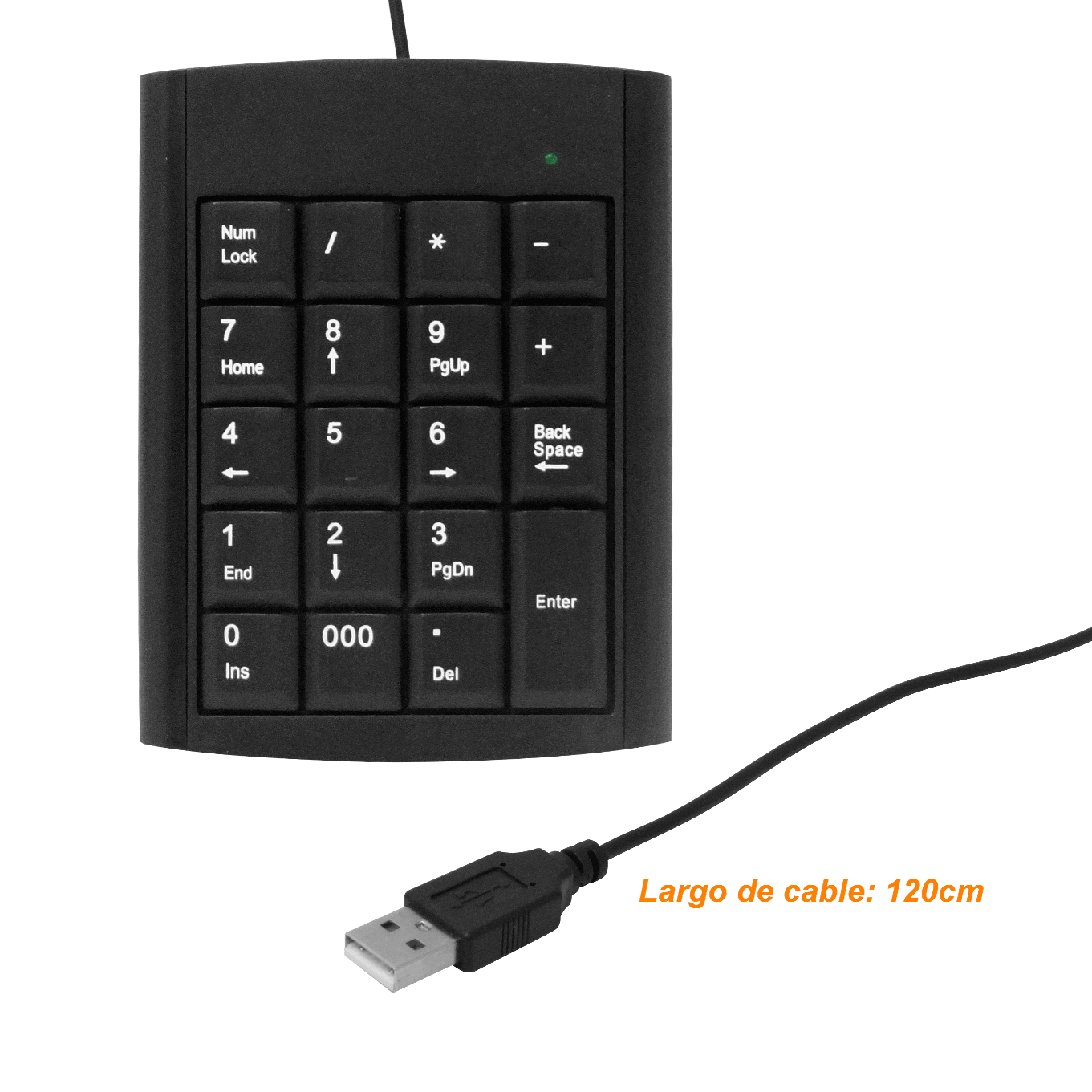 Teclado Numérico USB con 19 Teclas, Dimensiones 140x100x15mm, Cable 120cm 2