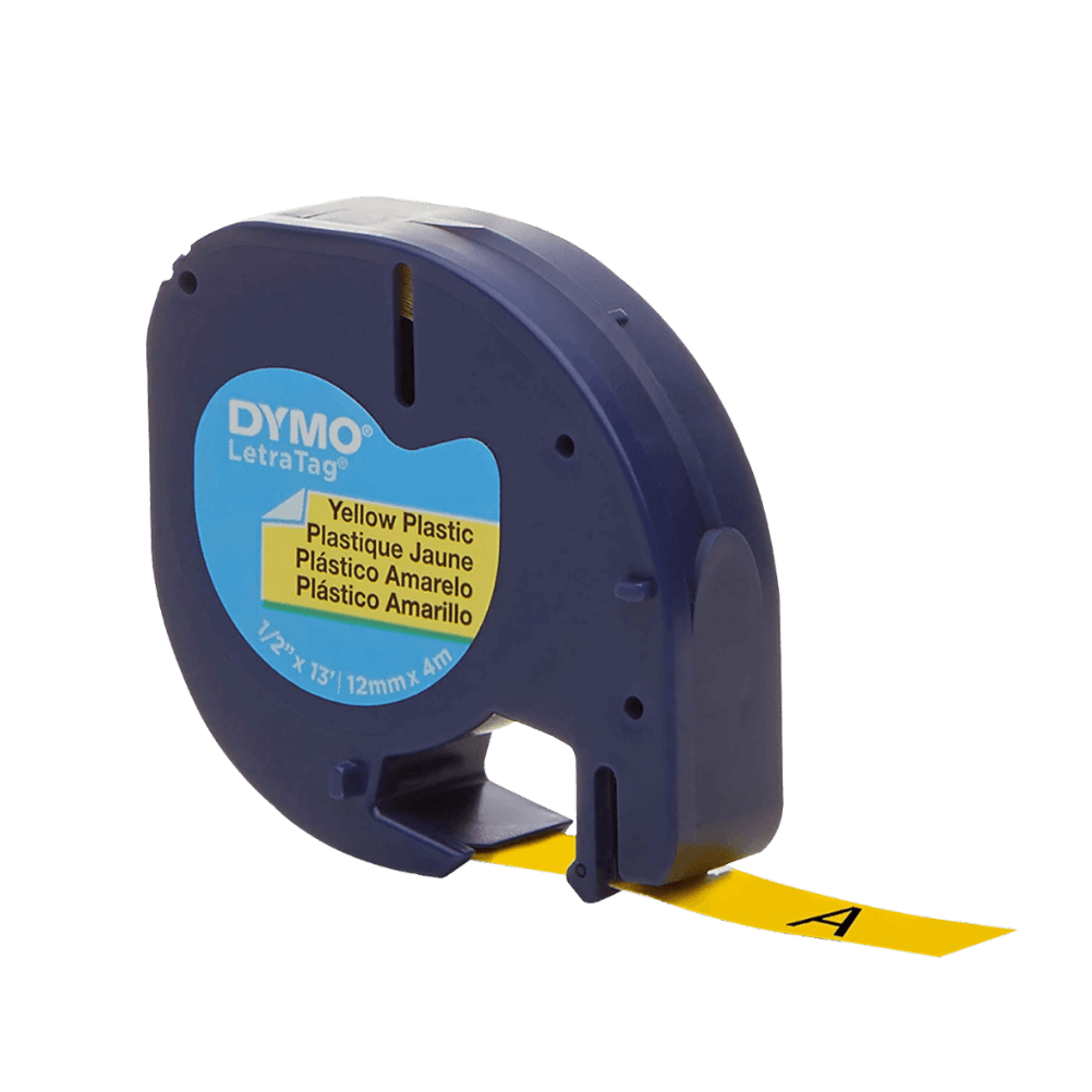 Etiqueta Plastica Letratag DYMO Negro sobre Amarillo 12mm x 4mt  1