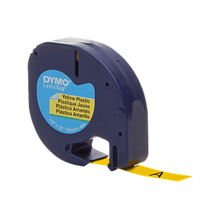 Etiqueta Plastica Letratag DYMO Negro sobre Amarillo 12mm x 4mt 