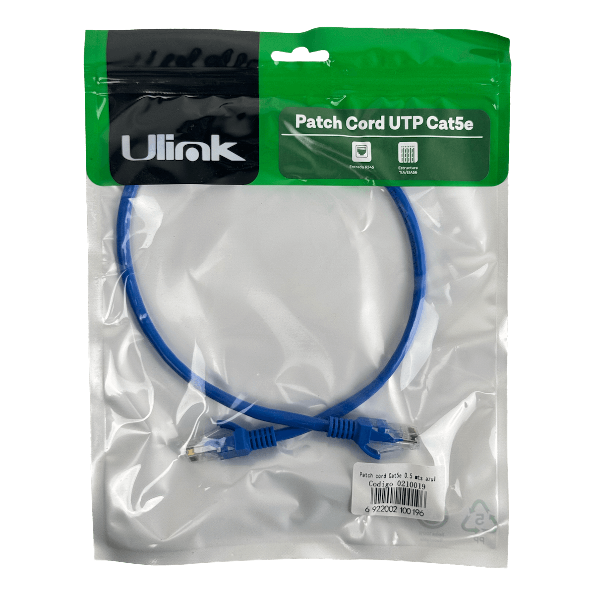 Cable Patch Ulink Cat5E Azul, 50cm, Inyectado, Multifilar 4