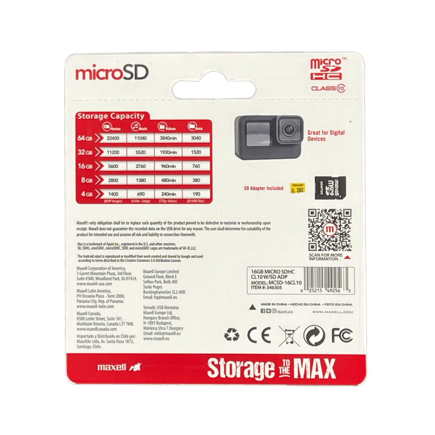 Tarjeta de memoria MicroSD-HC 16GB  c/Adaptador-SD Class10 SDCS2 MAXELL 2