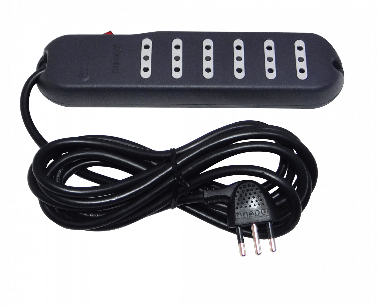 Zapatilla Bticino 3mt 6-enchufes Alargador Negro 10A Switch-piloto 1