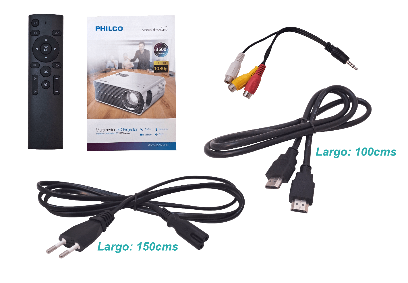 Proyector Philco 3500 Lúmenes, 1080p, Hasta 150