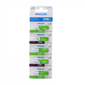 Pack 5 Pilas AA Recargable 2700mAh 1,2V Ni-MH Precargada  PHILCO AA