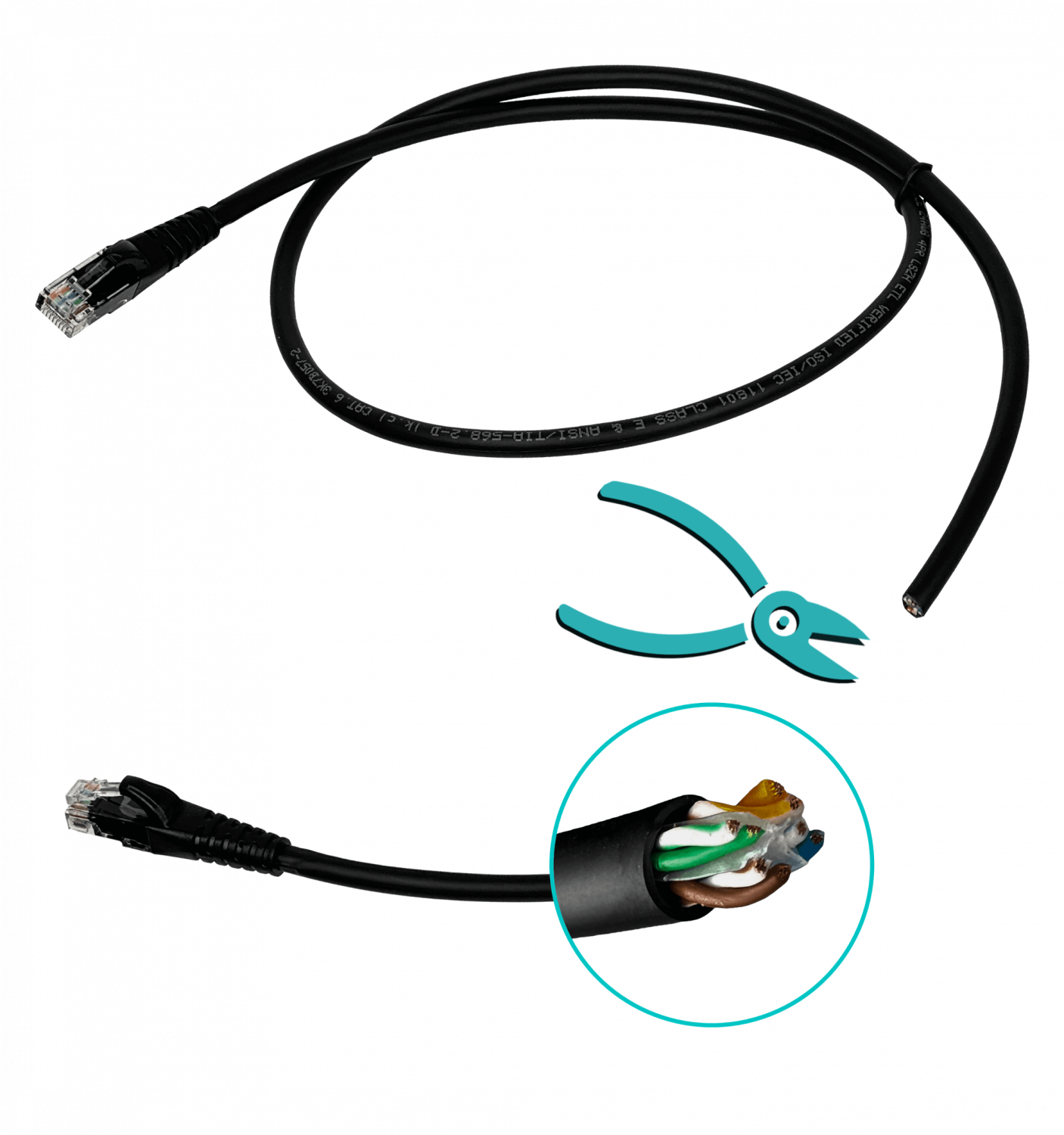 Cable Patch 1mt Cat6 Negro LSZH Inyectado Multifilar 4