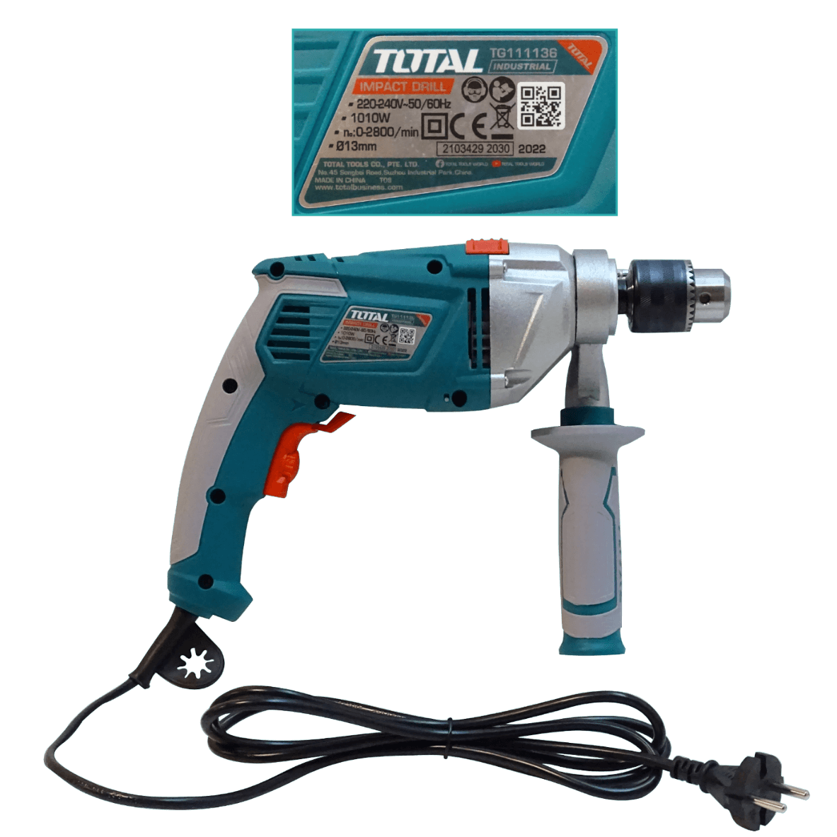 Taladro de impacto Industrial Total 1010W 240VAC 2800RPM 13mm-Mandril  2