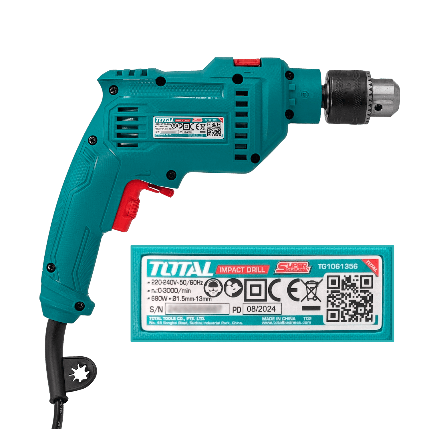 Taladro de impacto Total  680W 240VAC 3000RPM 13mm-Mandril 4