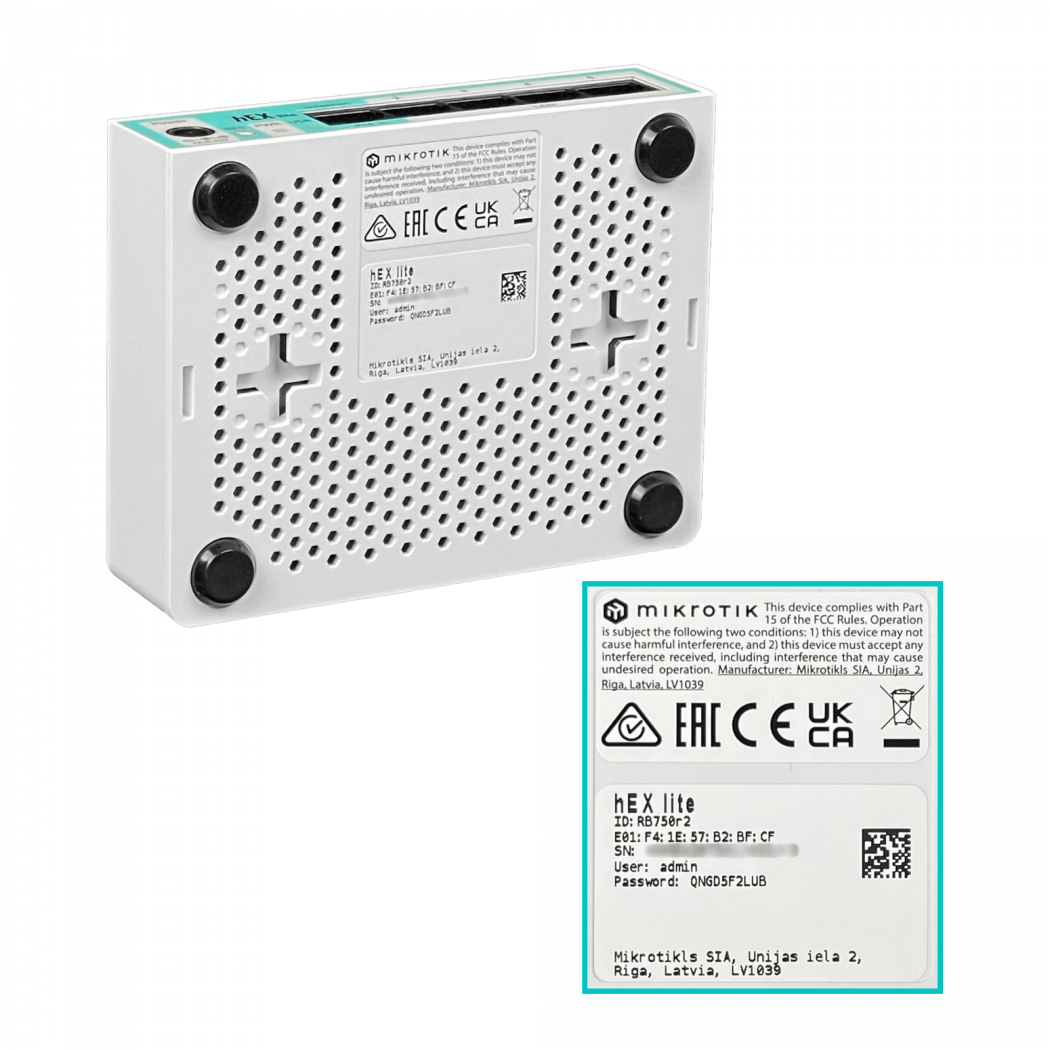 Router MikroTik hEX lite RB750r2 - 5 Puertos Ethernet, CPU 850MHz, 64MB RAM 5