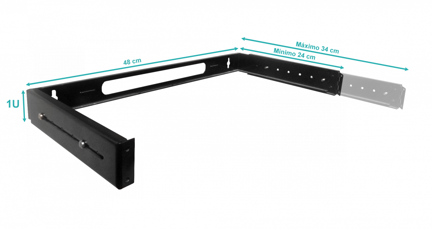 Bracket Mural Abierto 1U Ajustable con Bisagra para Rack 4