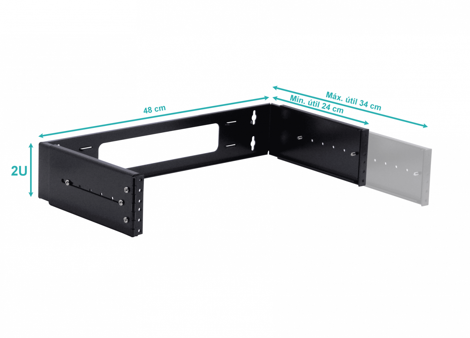 Bracket Mural Abierto 2U Ajustable con Bisagra para Rack 3