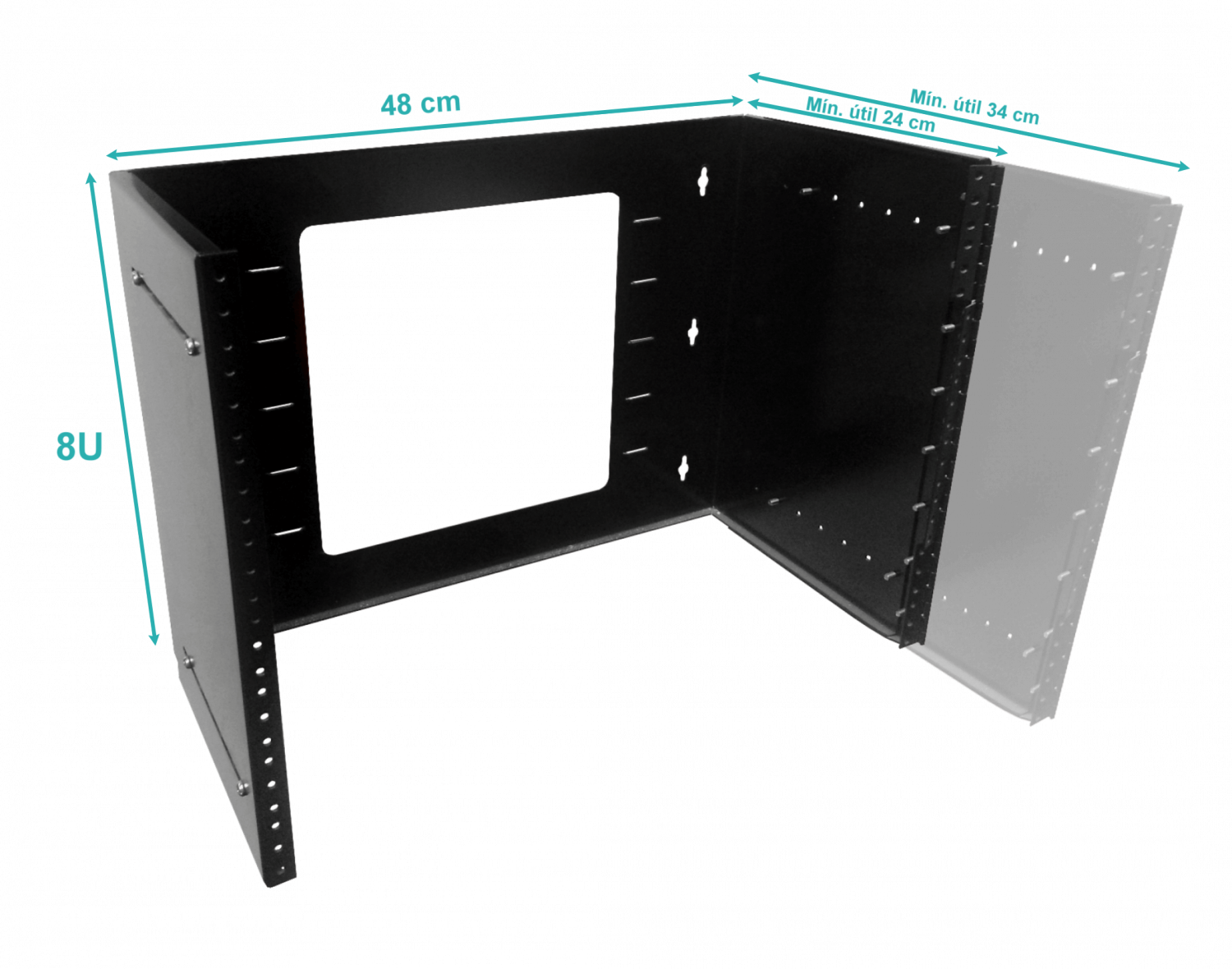Bracket Mural Abierto 8U Ajustable con Bisagra 3
