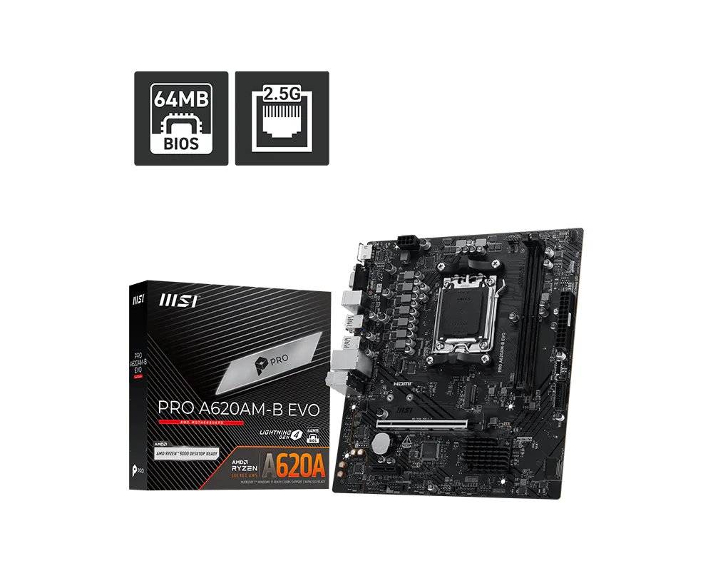 Placa Madre MSI PRO A620AM-B EVO, Socket AM5, 2x DDR5, 1x M.2, 2.5GbE, m-ATX 1