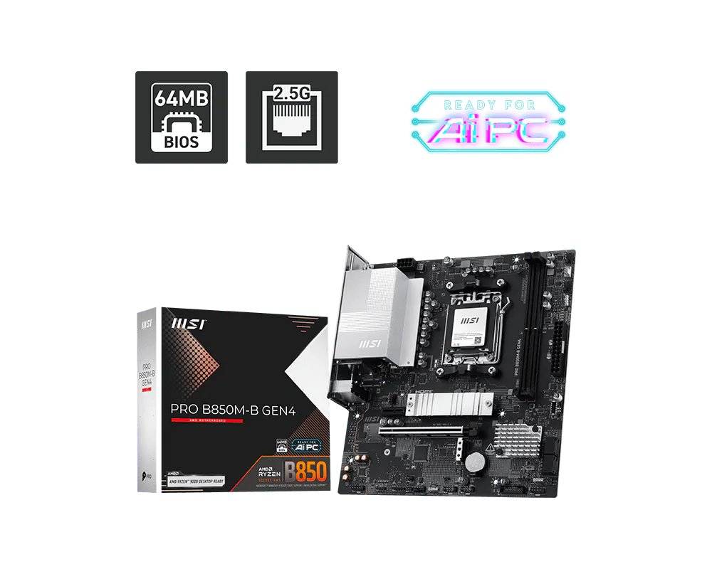 Placa Madre MSI PRO B850M-B GEN4, Socket AM5, 2x DDR5, 2x M.2, PCIe 4.0, 2.5GbE 1