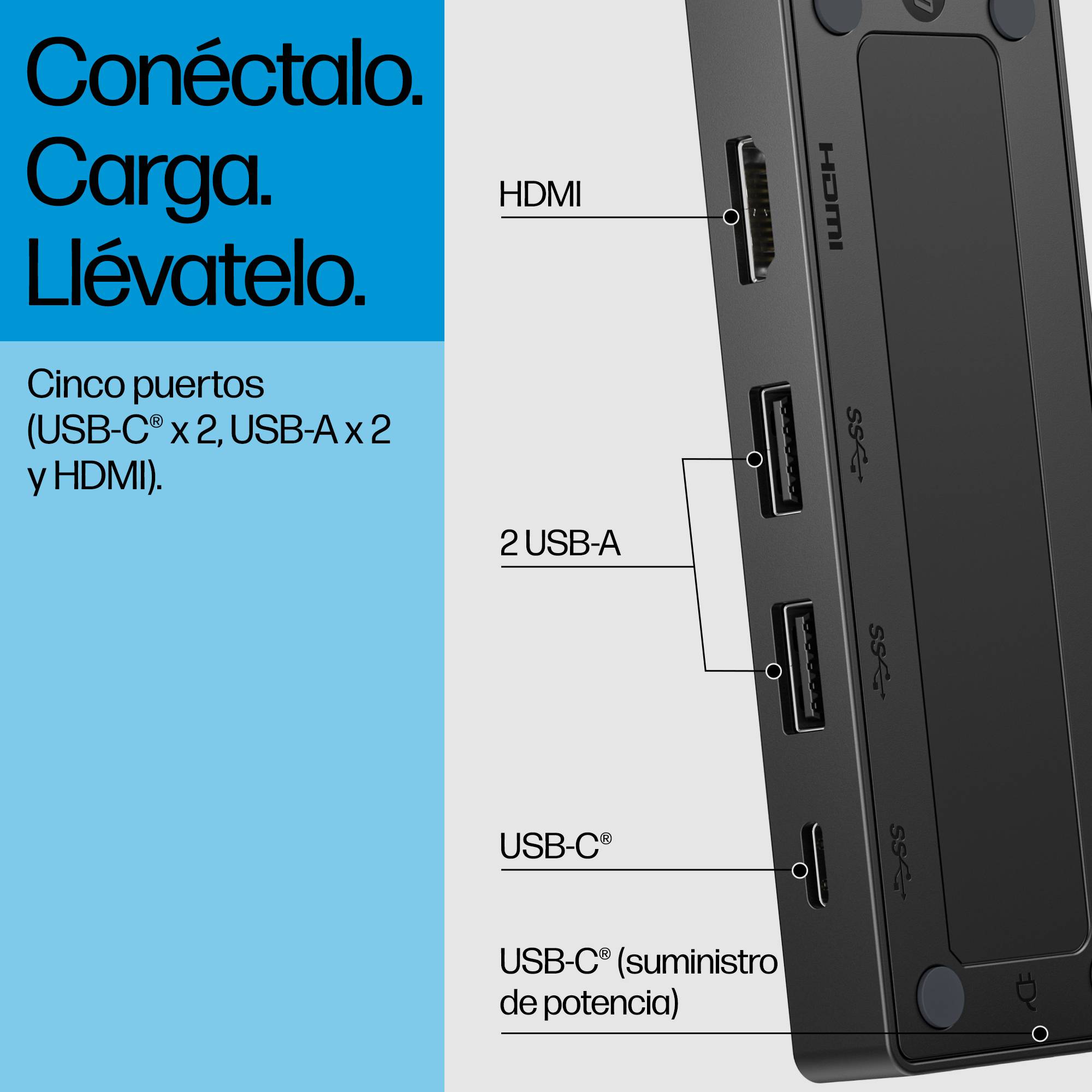 Adaptador HP USB-C Travel Hub G3 86S97UT 5 Puertos HDMI 4K 10Gbps 5