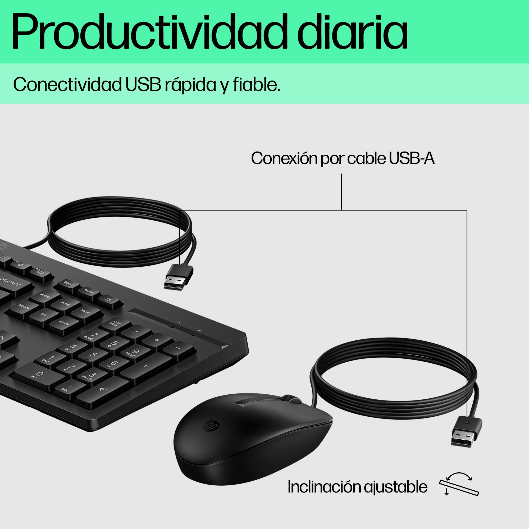 Teclado y Mouse HP 225 Wired Combo USB con Tecla Copilot para Oficina 4