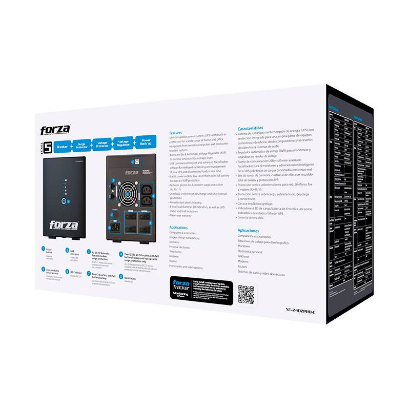 UPS Forza NT-2402PRO-C 2400VA 1200W Line Interactive AVR 220V con 6 Tomas Protección Total 6