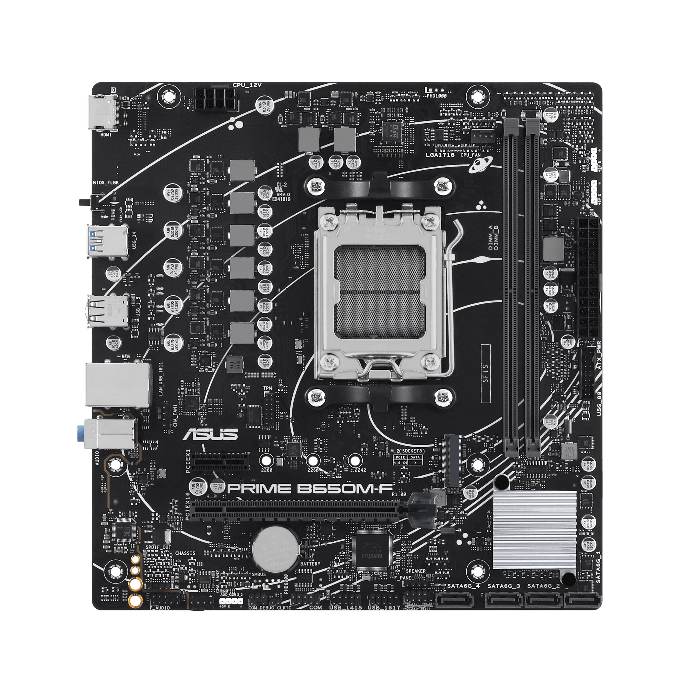 Placa Madre ASUS PRIME B650M-F, Socket AM5, 4x DDR5, 1x M.2, Gigabit Ethernet, m-ATX 2