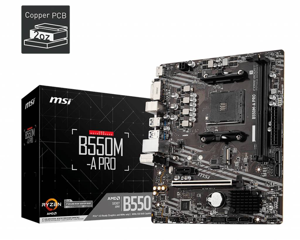 Placa Madre MSI B550M-A PRO Scoket AMD AM4 DDR4 HDMI, DVI-D, LAN Gigabit Micro-ATX  1
