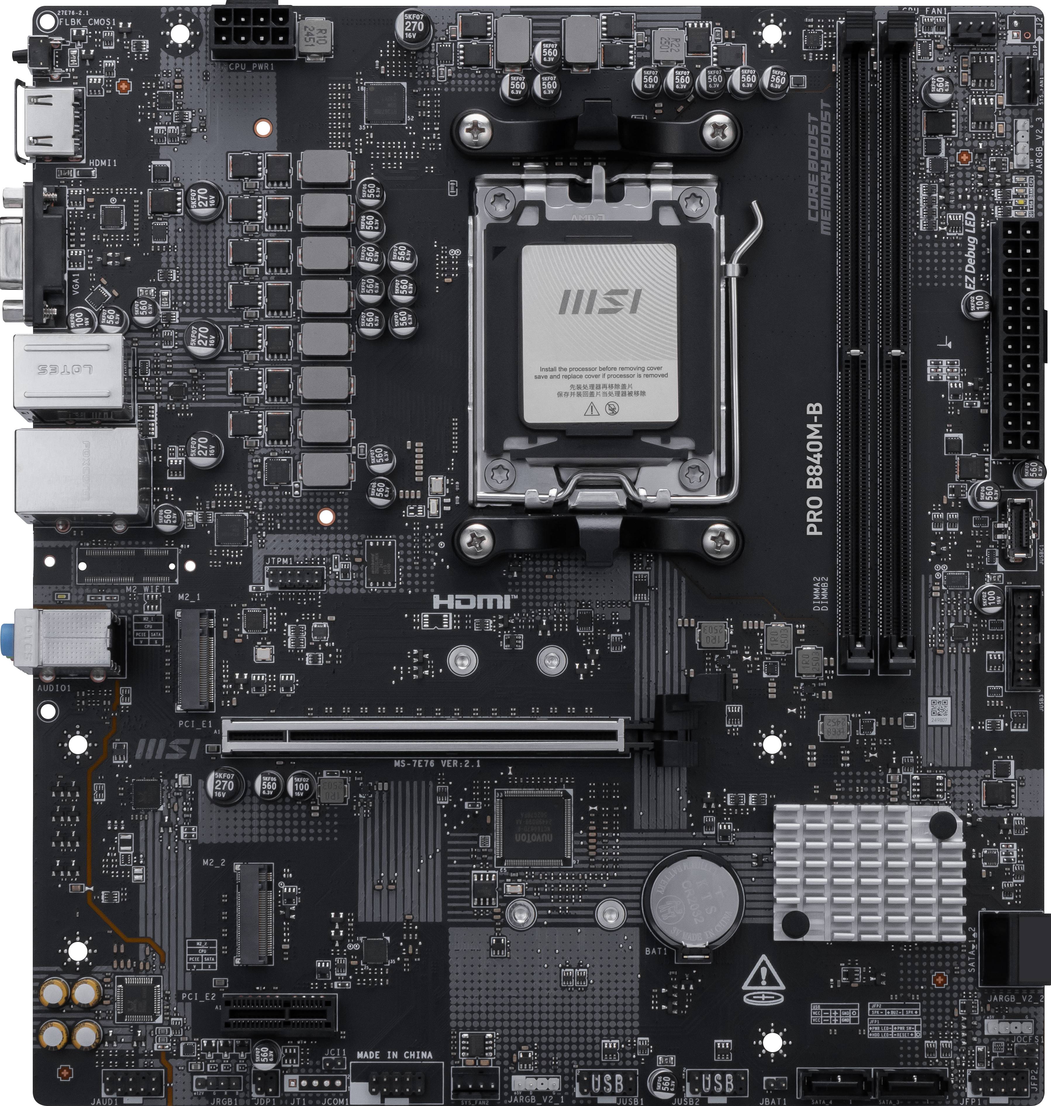 Placa Madre MSI PRO B840M-B Socket AMD AM5, 2xDDR5 2xM.2 PCIe 4.0, 4xSATA, HDMI, Micro-ATX 3