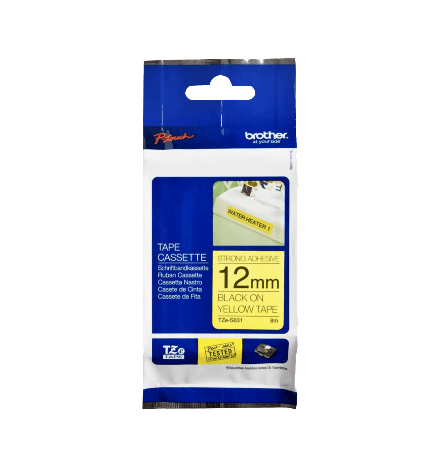 Cinta Laminada Brother TZE-S631, Fondo Amarillo con Texto Negro, 12mm, 8 Metros 3