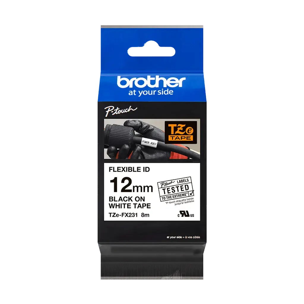 Cinta Laminada Flexible Brother TZEFX231, Texto Negro sobre Fondo Blanco, 12mm, 8 Metros 2