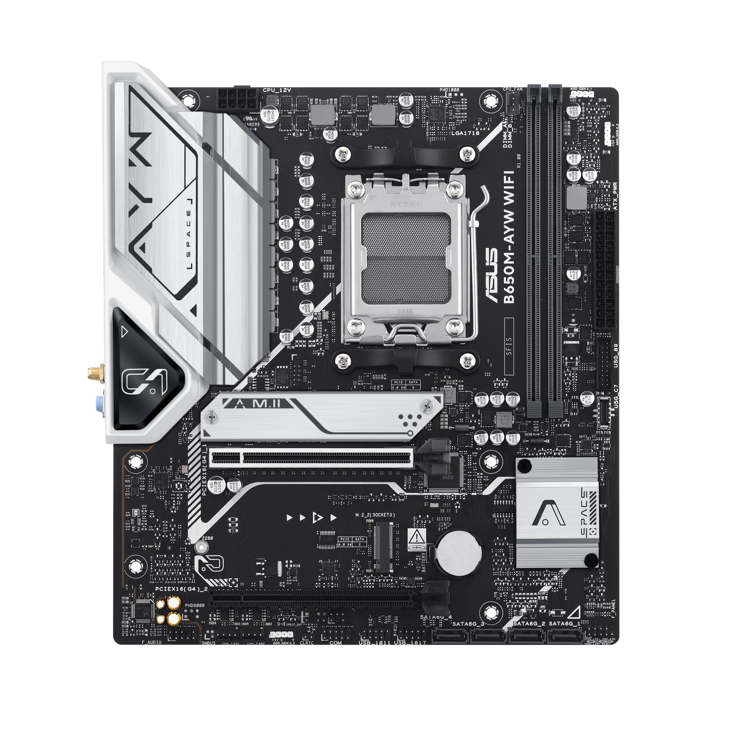 Placa Madre ASUS B650M-AYW WiFi, Socket AM5, 2x DDR5, 2x NVMe, Wi-Fi 6, 2.5 GbE, Micro-ATX 2