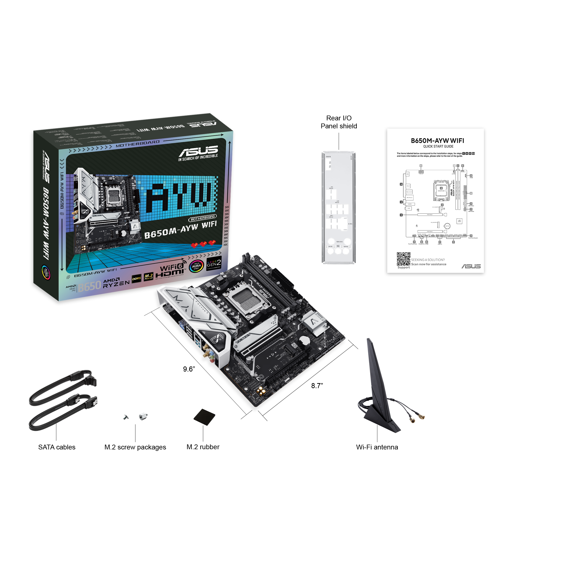 Placa Madre ASUS B650M-AYW WiFi, Socket AM5, 2x DDR5, 2x NVMe, Wi-Fi 6, 2.5 GbE, Micro-ATX 8