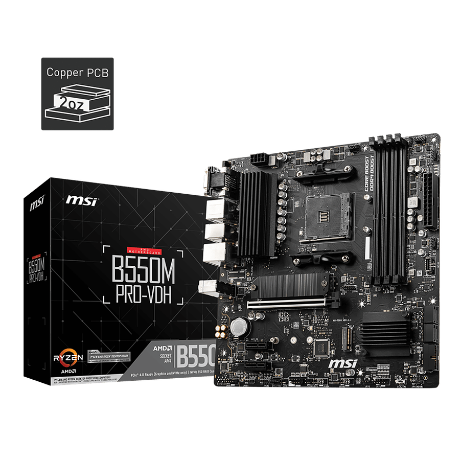 Placa Madre MSI B550M PRO-VDH, AMD Socket AM4, 4xDDR4, VGA, DP, HDMI, 4xSATA, 2xM.2, Micro-ATX 2