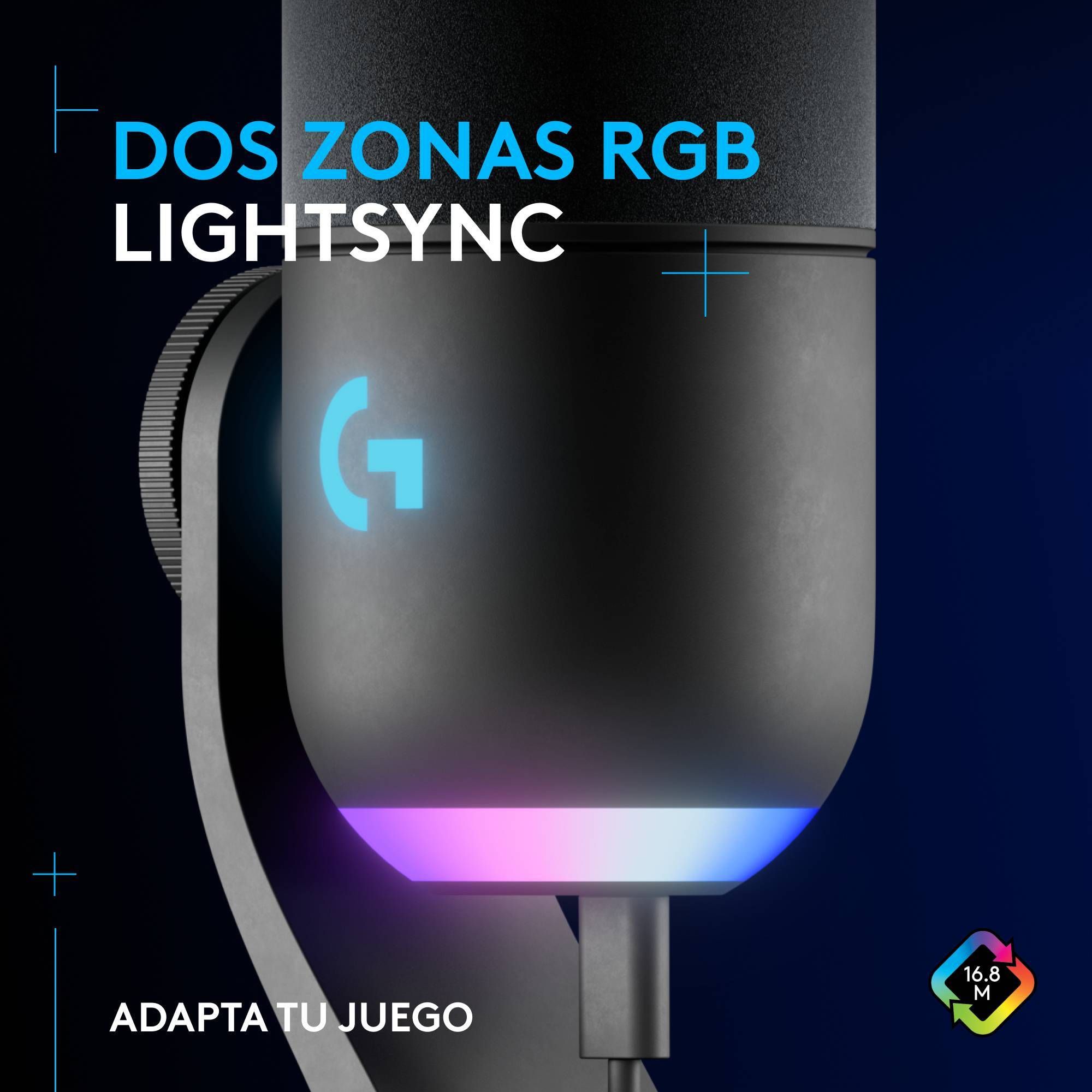 Micrófono Gamer Logitech G Yeti GX, RGB dinámico para gaming con LIGHTSYNC, Blue VO!CE 3