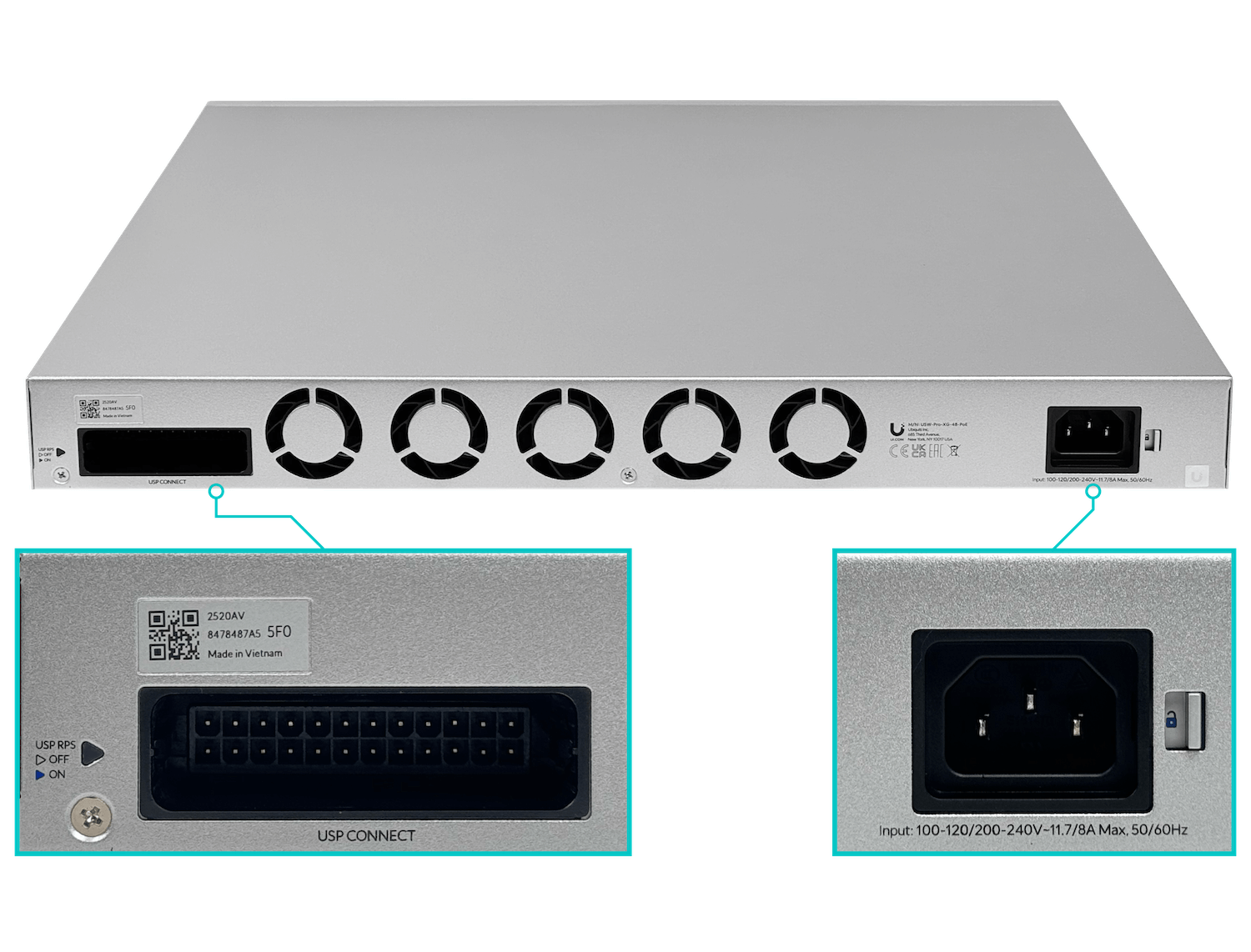 Switch Rack Ubiquiti USW-PRO-XG-48-POE 48 puertos 10GbE + 4x25G SFP28 PoE+++ 1080W potencia maxima 5