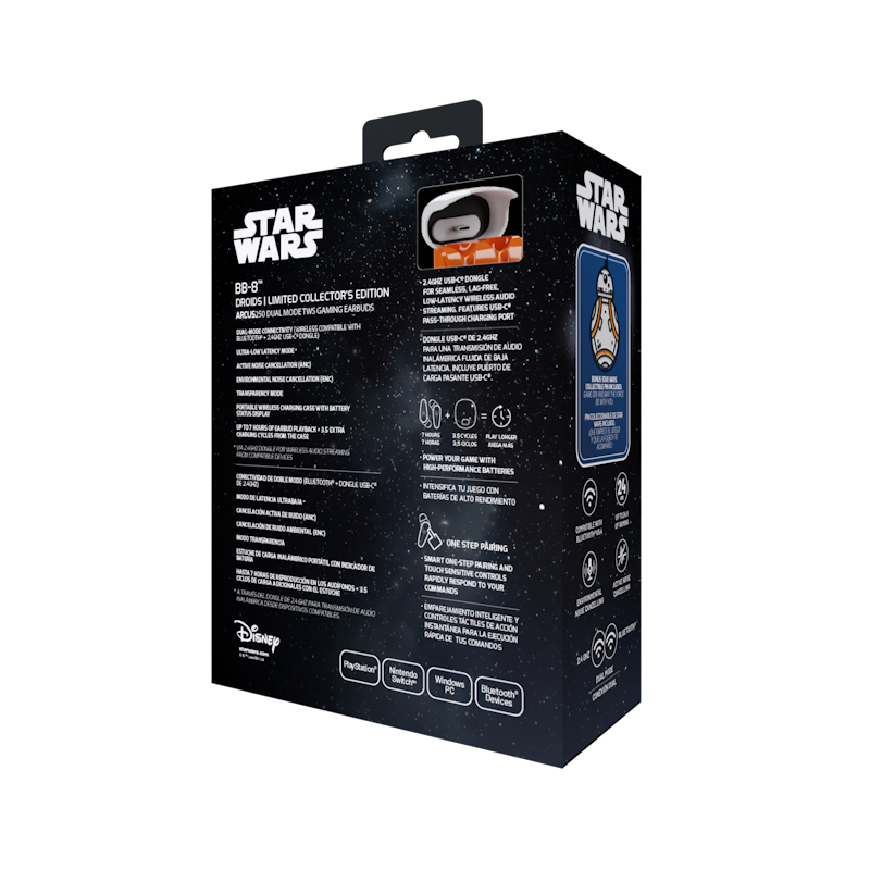 Audífonos TWS Gaming Primus Arcus S250 PWH-S250B8, 2.4GHz, BT 5.4, ANC, 21h, BB-8 6