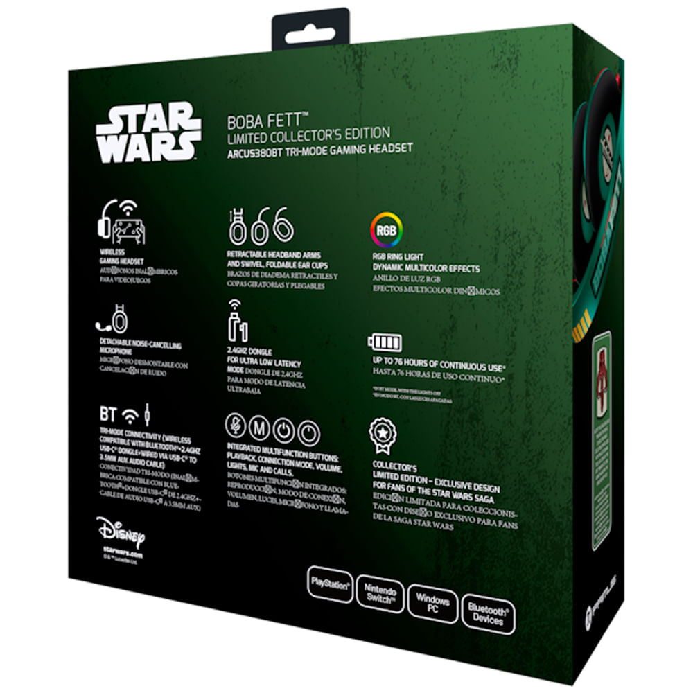 Audífonos Gamer inalámbricos Primus Arcus 380BT PBH-S380BF, con Micrófono, RGB, Boba Fett 6