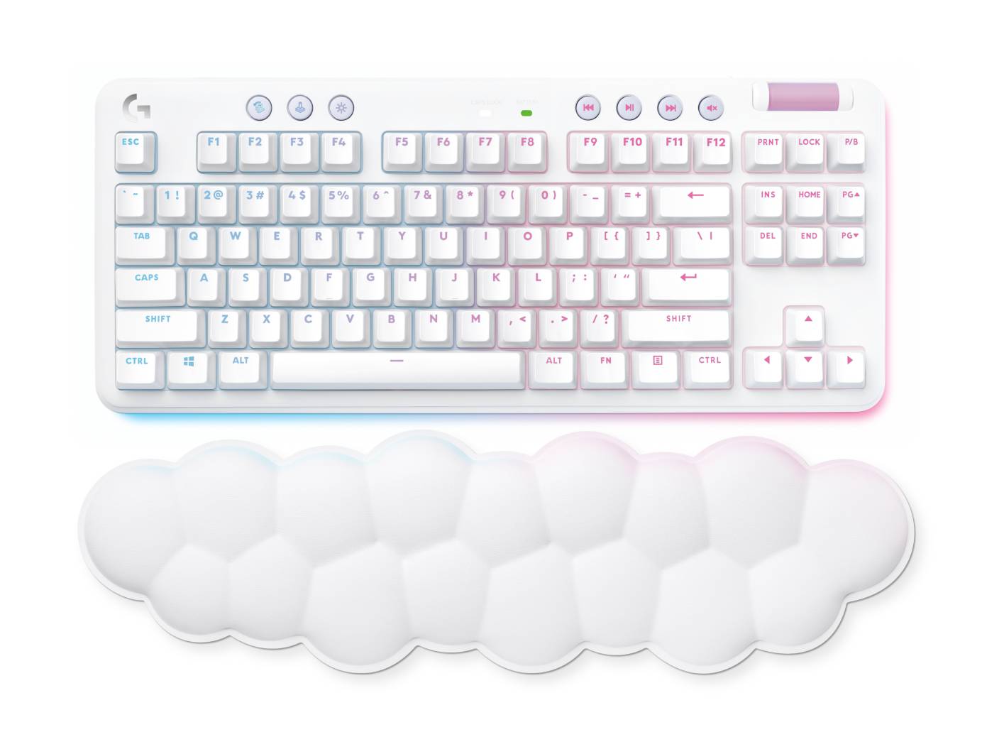 Teclado Gamer Inalámbrico Logitech G715,Switch GX Blue, RGB, Reposamuñecas, Blanco, Inglés 7