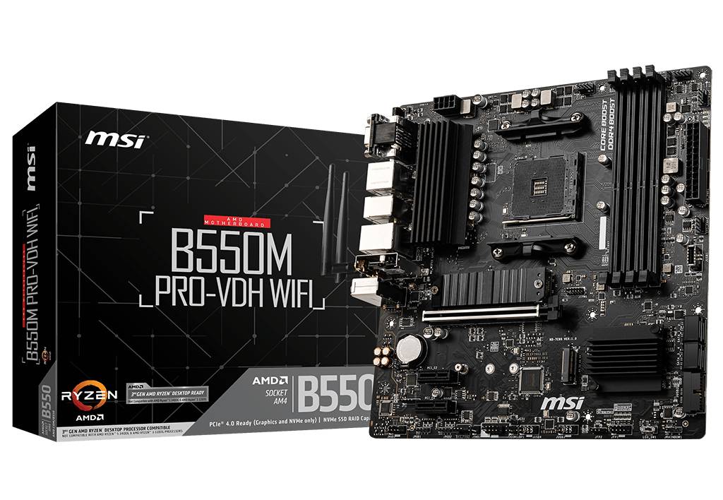 Placa Madre MSI B550M PRO-VDH WIFI, AMD B550, Socket AM4, 4xDDR4, 2xM2, Micro-ATX 2