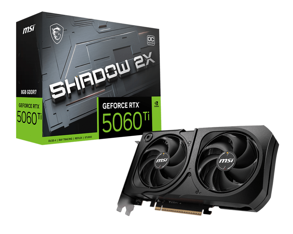 Tarjeta de Video MSI NVIDIA GeForce RTX 5060Ti Shadow 2X OC Plus, 8GB, 28Gbps, 128-Bit, PCI-e 5.0 1
