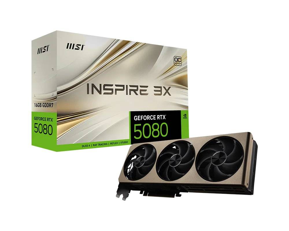 Tarjeta de Video MSI Nvidia GeForce RTX 5080 INSPIRE 3X OC, 16GB GDDR7, 256-bit, PCIe 5.0 1
