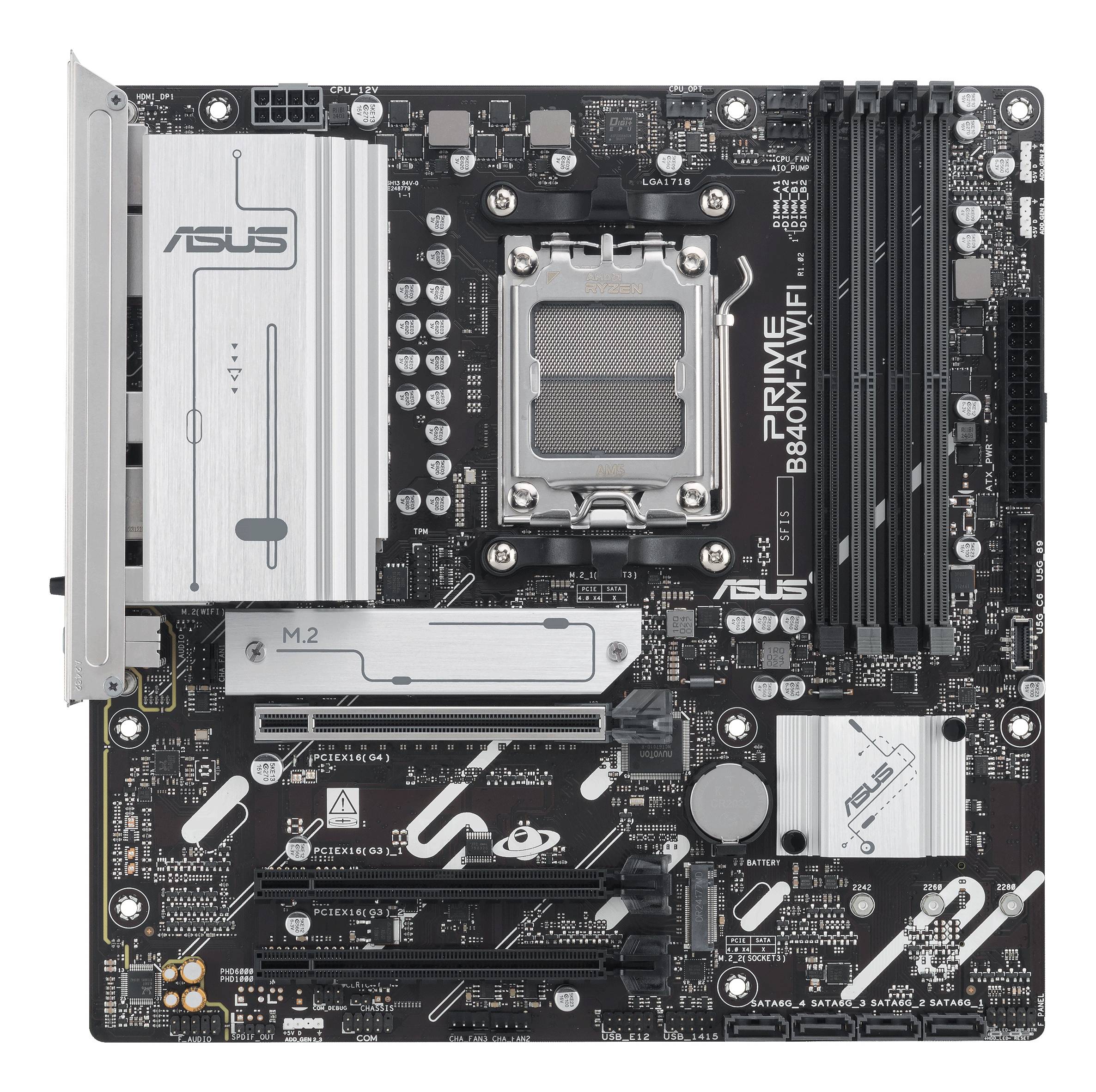 Placa Madre ASUS PRIME B840M-A WIFI AMD AM5, 4xDDR5, 3xM.2 PCIe4.0, 4xSATA, WiFi 6E, Micro-ATX 3