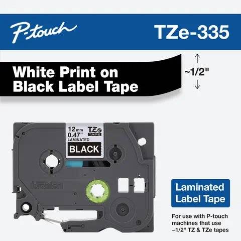 Cinta laminada Brother Texto blanco sobre fondo negro TZE-335 1