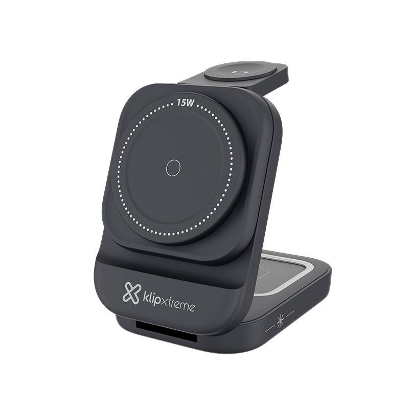 Base cargadora Klip Xtreme 15W – USB-C, soporte vertical para celular o carga inalámbrica 1