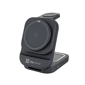 Base cargadora Klip Xtreme 15W – USB-C, soporte vertical para celular o carga inalámbrica