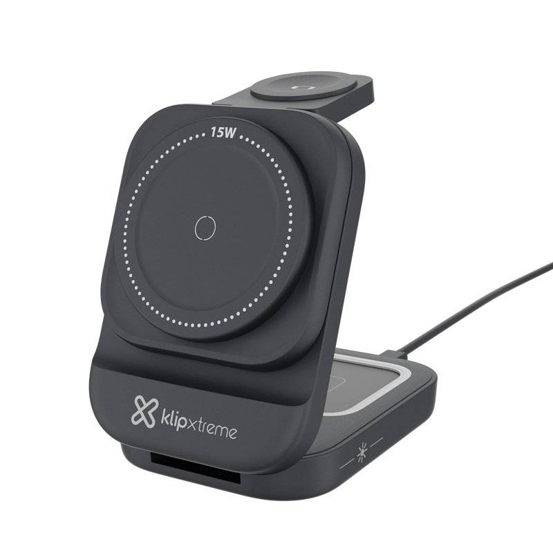 Base cargadora Klip Xtreme 15W – USB-C, soporte vertical para celular o carga inalámbrica 5