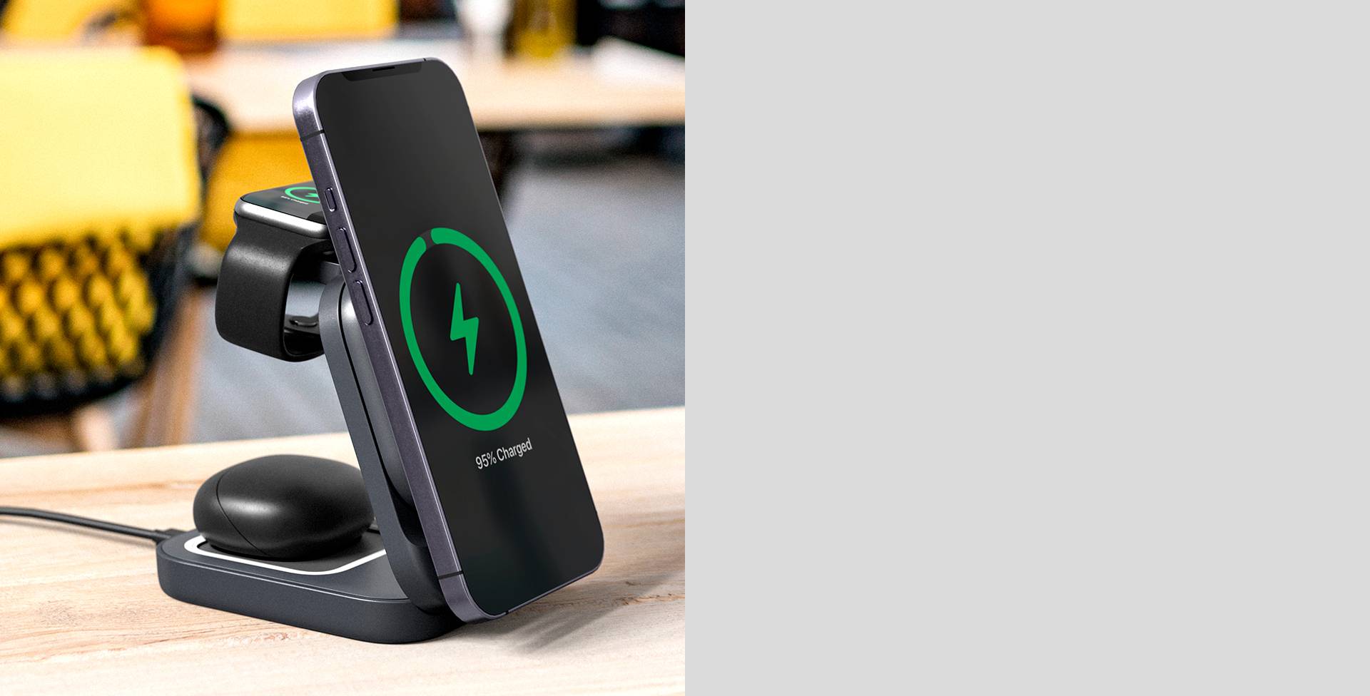 Base cargadora Klip Xtreme 15W – USB-C, soporte vertical para celular o carga inalámbrica 9