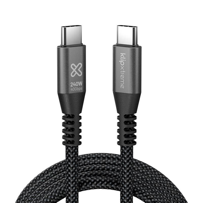 Cable USB-C Klip Xtreme KAC-850 1.8m negro – 240W PD 3.1 con 40Gbps trenzado y resistente 2